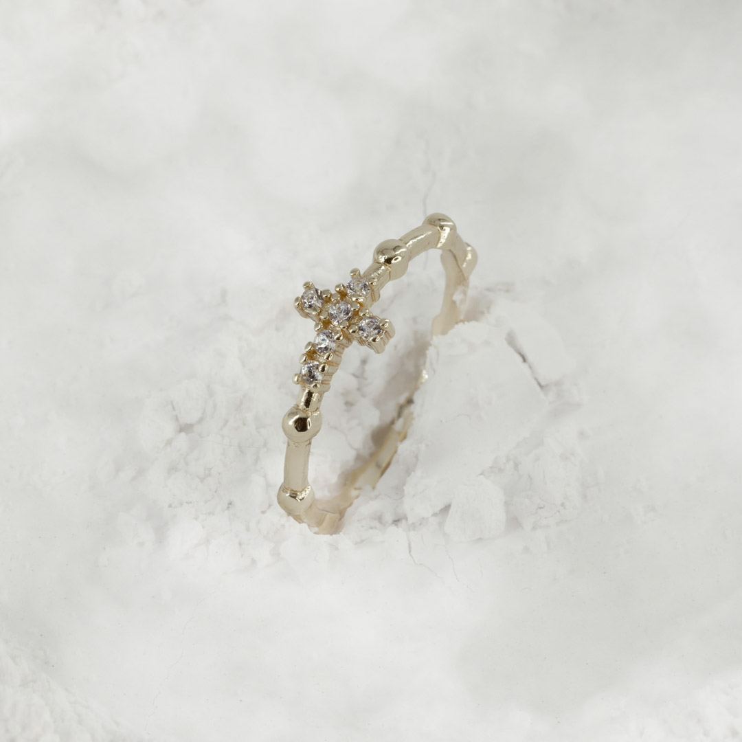 ANILLO CRUZ CIRCONES BOLITAS