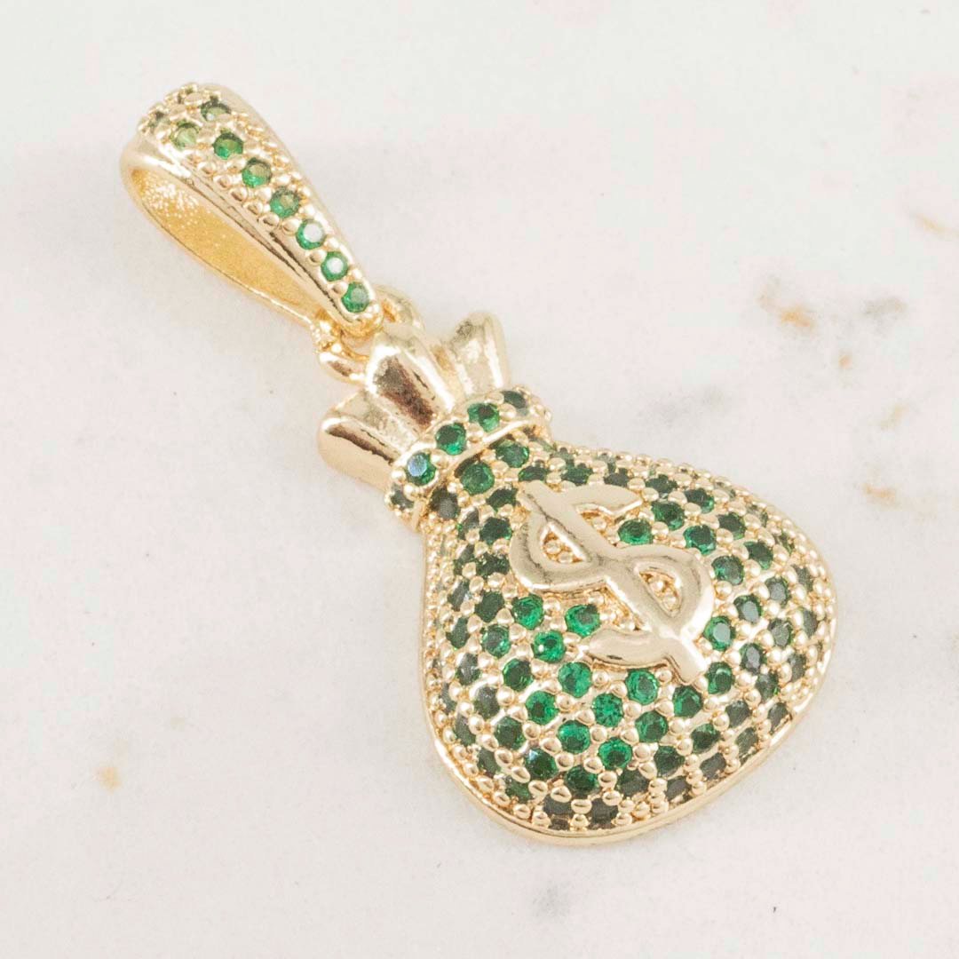 DIJE BOLSA DE DINERO ESMERALDAS 18mm x 12mm
